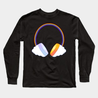 Rainbow Sun Moon Music Headphones Long Sleeve T-Shirt